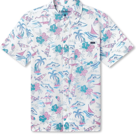 chubbies Other - 🆕 RARE Chubbies Sunday BreezeTech Woven Pastel Sail Print Button Up SS Shirt